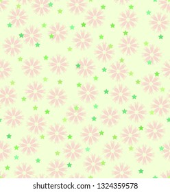 Flower pattern with stars. Seamless vector background