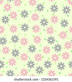 Flower pattern with stars. Seamless vector background