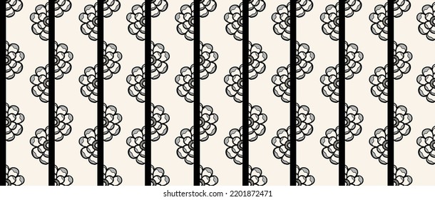 Blumenmuster mit Streifen, schwarz-weißer, Vektorhintergrund, einfarbig
