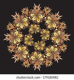 Flower pattern of stylized flowers arranged in a wreath
