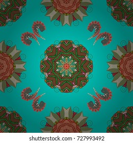 Flower pattern vector, blue, green and brown line graphic pattern abstract vector background. Modern stylish texture.