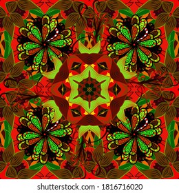 Flower pattern vector, brown, green and red line graphic pattern abstract vector background. Modern stylish texture.