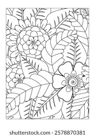 Flower pattern. Vector doodle flowers in black and white. Page adult coloring book. Coloring Flower Page.