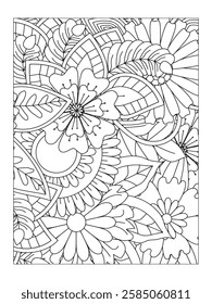 Flower pattern. Vector doodle flowers in black and white. Page adult coloring book. Coloring Flower Page. Books for adults.