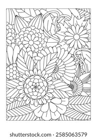 Flower pattern. Vector doodle flowers in black and white. Page adult coloring book. Coloring Flower Page. Books for adults.