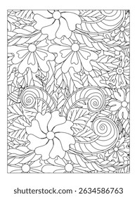 Padrão de flores. Vetor rabiscar flores em preto e branco. Livro de colorir para adultos. Colorindo a página da flor.