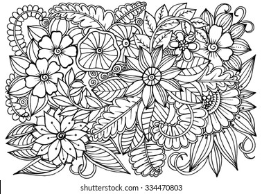 Flower Pattern Vector Doodle Flowers Black Stock Vector (Royalty Free ...