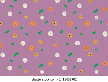 Flower pattern. Vector graphics. Illustration. Vector flowers. Vector leaves. Soft colors. Purple. Orange. White.