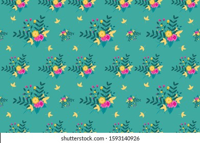 Flower pattern, Vector illustration of a beautiful floral bouqu, Ditsy floral background or wallpaper, fabric, Liberty style, covers, manufacturing, print, gift wrap.