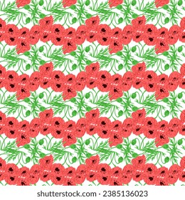 Blumenmuster, Vektorgrafik. Das Blumendesign weckte den Sinn für Freude und Schönheit. Die blühende Tapete brachte den Raum in Ruhe. Die blühenden Pflanzen im Garten erschufen fesselnde