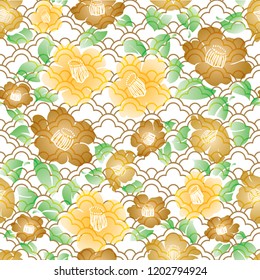 Flower pattern vector. Japanese background template.