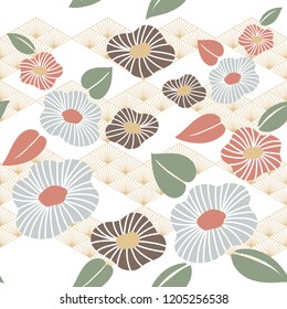 Flower pattern vector. Japanese background template.