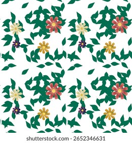 Padrão de flores, padrão vetorial, padrão ornamental, plano de fundo padrão, vetor sem costura, projeto de plano de fundo, vetor abstrato, forma de folha, plano de fundo de flores, plano de fundo de folhas, flores primavera
