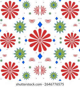 Flower pattern vector in pink and green with blue diamond shape. Geometric flower seamless. Concept of hand-drawn, exotic, modern, luxury, simply for wrap paper, textile, floor tile design, background