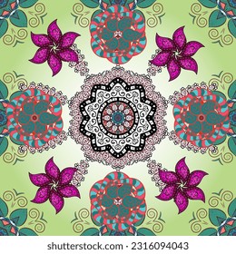 
Flower pattern. vector seamless Beautiful fabric pattern. Colour Spring Theme seamless pattern Background. Flat Flower Elements Design. Mandala.
