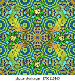 Flower pattern vector, yellow, blue and green line graphic pattern abstract vector background. Modern stylish texture.