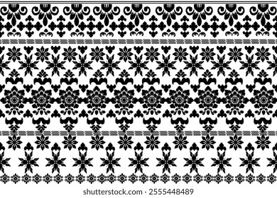 flower pattern versatile across various creative projects.intricate tribal ornamentation captures essence traditional Ikat designs while maintaining modern monochrome aesthetic
