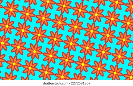 
Flower pattern of warm colors on a light blue background.