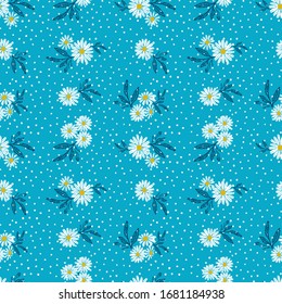 patrón floral. Color blanco sobre fondo azul. Vector.

