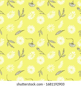 Blumenmuster. White Daisy nahtloses Muster auf gelbem Hintergrund. Vektorillustration