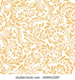 Flower pattern. White and gold ornament. Graphic vector background. Ornament for fabric, wallpaper, packaging