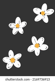 Flower Pattern, White and yellow Flower seamless, Flower black Background, Flower Wallpaper Love Cards Vector Stock Vector Illustration. 