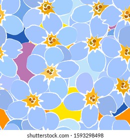 Flower pattern.Blue flowers on a blue background.Vector illustration.
