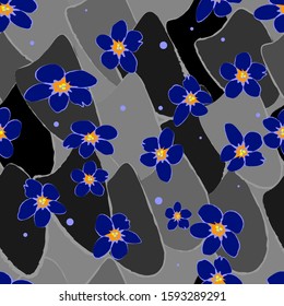 Flower pattern.Blue flowers on a dark background.Vector illustration.
