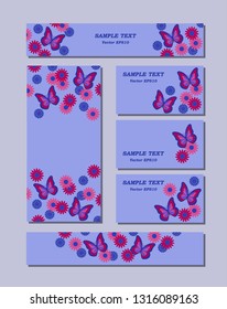 Flower patterns of different sizes with butterflies, daisies and cornflowers. For romantic and easter design, announcements, greeting cards, posters, advertisement. Vector illustration EPS10