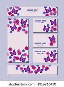 Flower patterns of different sizes with butterflies, daisies and cornflowers. For romantic and easter design, announcements, greeting cards, posters, advertisement. Vector illustration EPS10