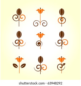 Flower patterns isolated on white. Symbols jpeg version also available