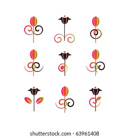 Flower patterns isolated on white. Symbols jpeg version also available