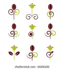 Flower patterns isolated on white. Symbols jpeg version also available