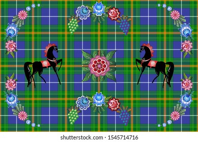 Flower patterns on a tartan background