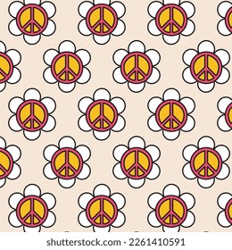 flower and peace hippie seamless pattern.Vector  hippie peace symbol seamless pattern wallpaper print