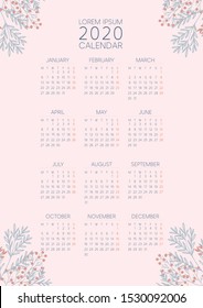 Flower Peach Pink Calendar 2020