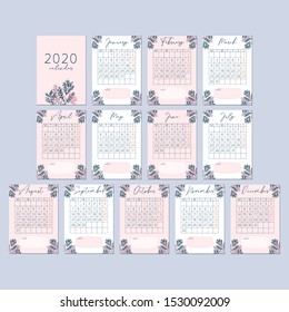 Flower Peach Pink Calendar 2020 Card