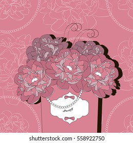 Flower peon pink decoration design vector card template texture