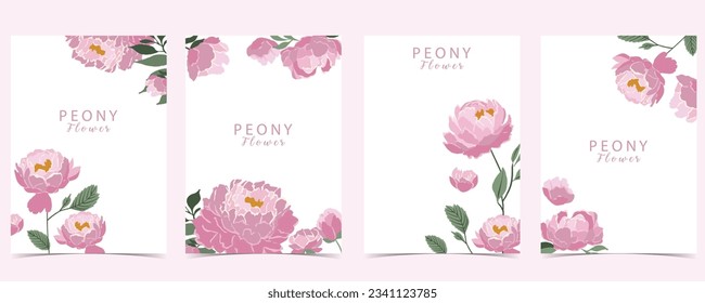 Flower peony background set.Editable vector illustration for birthday invitation,postcard and sticker