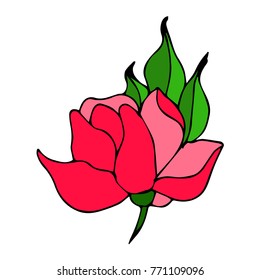 Flower peony vector illustration. Doodle style. Design, print, decor, textile, paper
