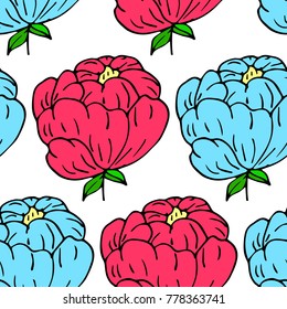 Flower peony vector illustration. Doodle style. Design, print, decor, textile, paper