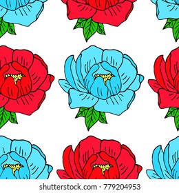 Flower peony vector illustration. Doodle style. Design, print, decor, textile, paper