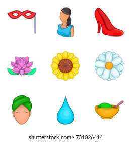 Flower perfume icons set. Cartoon set of 9 flower perfume vector icons for web isolated on white background