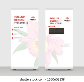 Flower petal Abstract Shapes Modern Exhibition Advertising Trend Business Roll Up Banner Stand Poster Brochure flat design template creative concept. White background Roll Up EPS. Presentation Cover