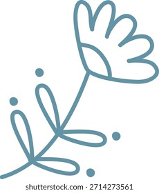Flor con flor de pétalos y hoja dibujada como una línea continua con acento de puntos. Símbolo de la naturaleza, el crecimiento y la pureza para el bienestar y los temas ecológicos. Ilustración vectorial de dibujos animados.