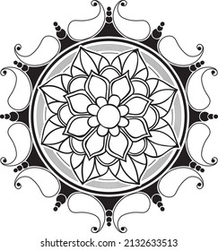 Flower Petal Coloring Mandala Art Simple Graphic Shape.