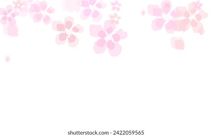 Flower petal flying background. Sakura spring blossom on long banner.  Flower flying background. Pink rose composition. 