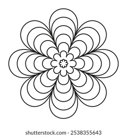 Flower petal icon. Symmetrical floral shape. Black outline design. Vector botanical symbol.