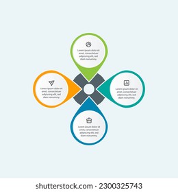 Flower petal infographic design with 4 segments used to design process