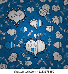 Flower petal in shape of heart confetti. Decor element for greeting cards. Transparent vector effect. Seamless Valentines Day background of blue, white hearts. Symbol for the label gift packages.